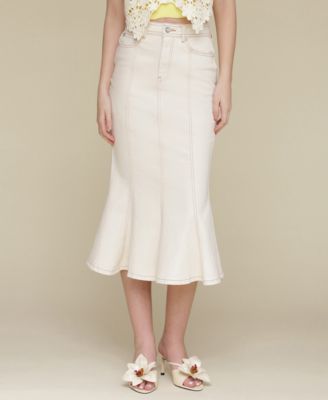 Avec Les Filles - Women's Panelled Flare Denim Midi Skirt