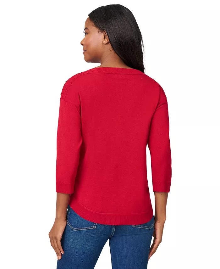 Women's Boat-Neck Button-Shoulder Sweater - thumbnail 2