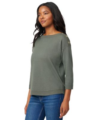 Women's Boat-Neck Button-Shoulder Sweater