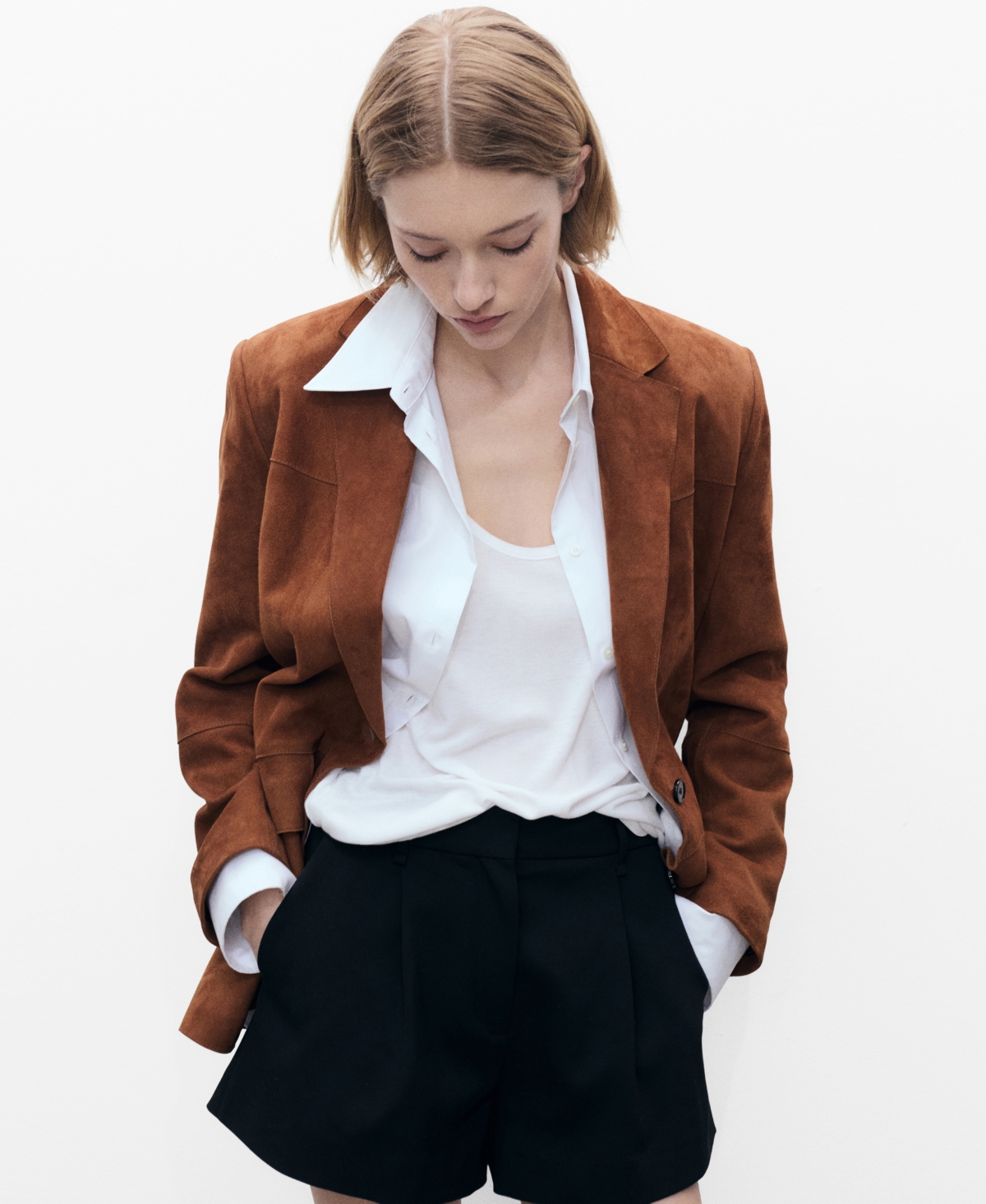 Women's Straight Suede Jacket - Brown