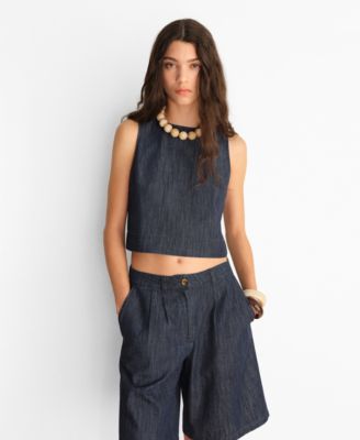 MANGO - Women's Rinse-Wash Denim Crop Top