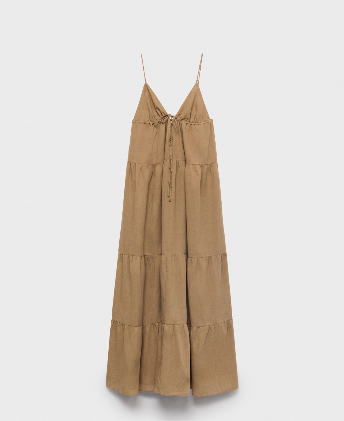 Mango Ruched Tiered Cotton Midi Sundress In Brown
