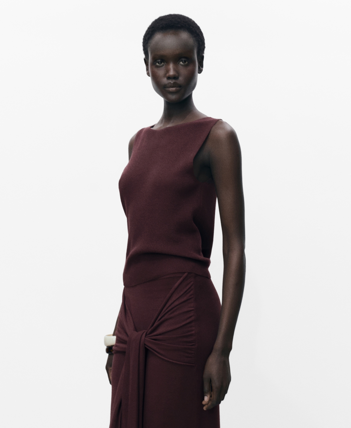 Women's Fine Ribbed Knit Top - Chocolate