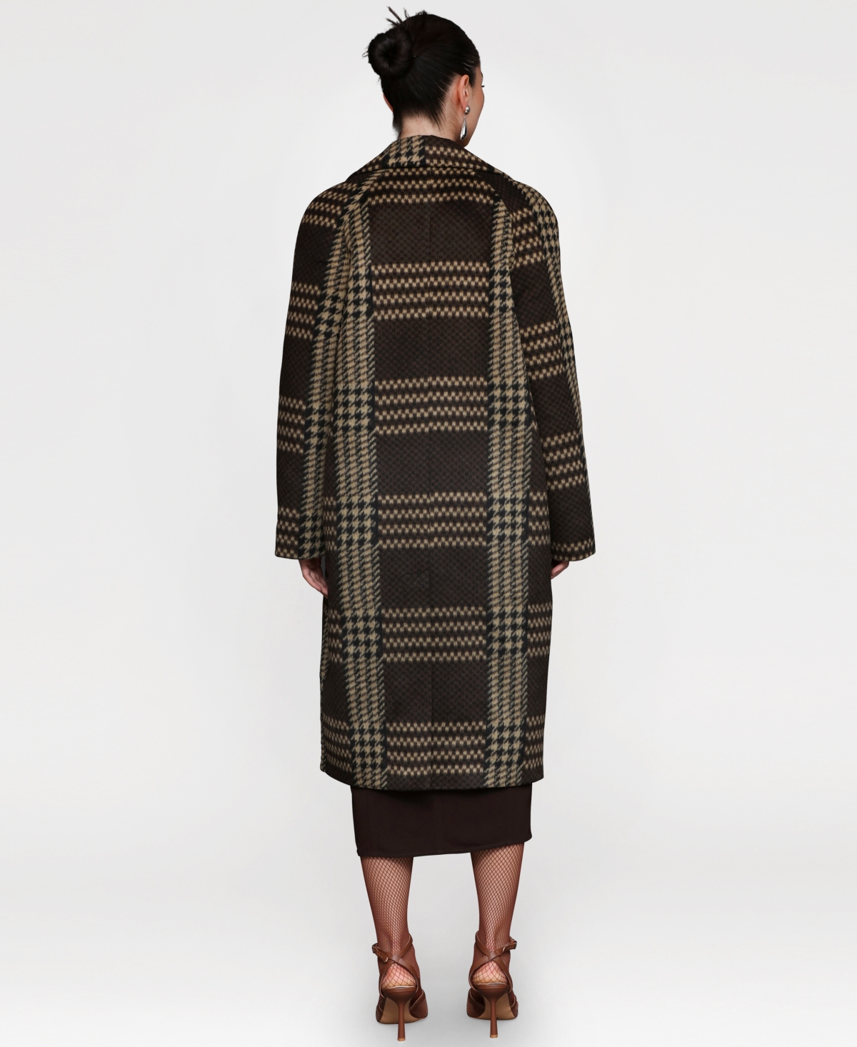 Avec Les Filles Plaid Belted Coat In Brown