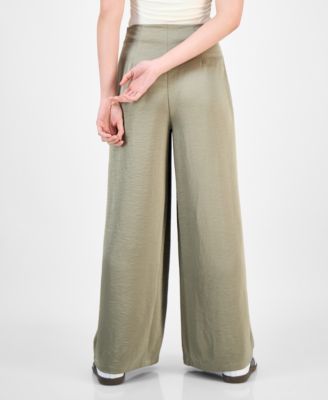 Women's High-Rise Pleated Wide-Leg Satin Pants, Exclusively at Macy's 