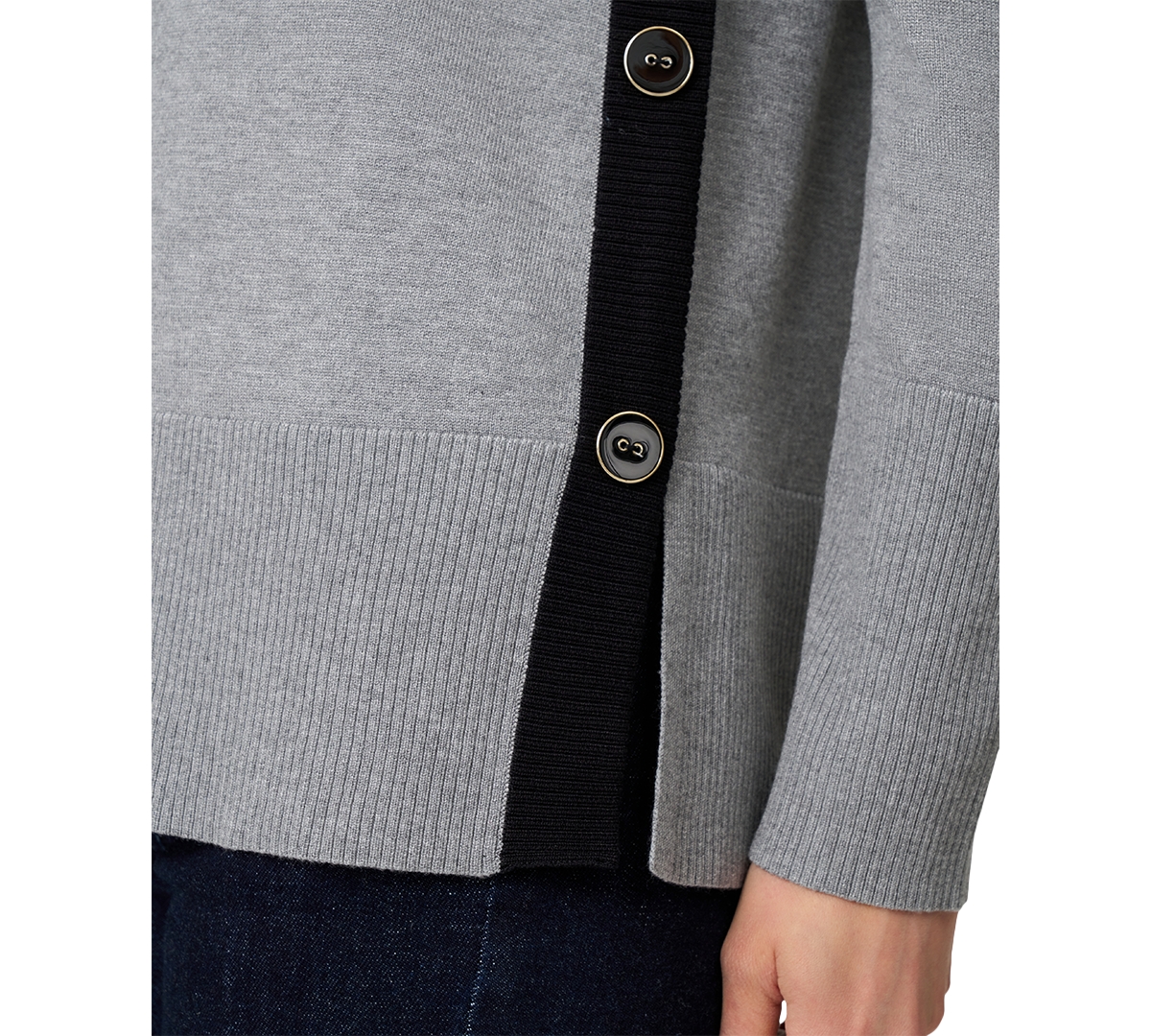 Melissa Paige Women's Contrast-trim Side-button Tunic Sweater In Gray