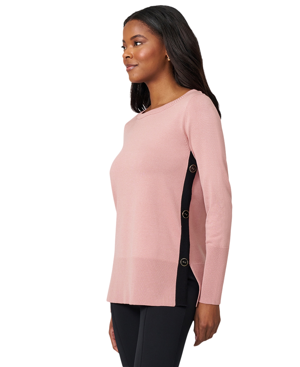Melissa Paige Women's Contrast-trim Side-button Tunic Sweater In Pink