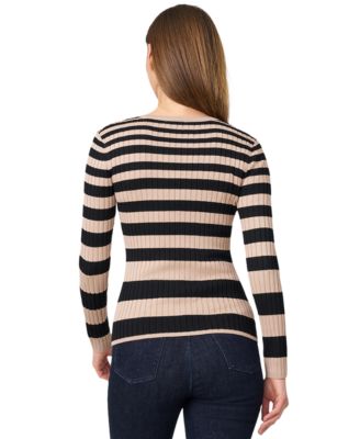 Women's Striped Ribbed Crewneck Sweater