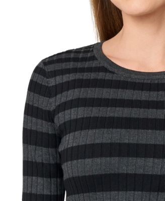 Women's Striped Ribbed Crewneck Sweater