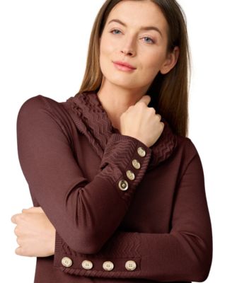 Women's Chevron-Trimmed Cowl-Neck Sweater