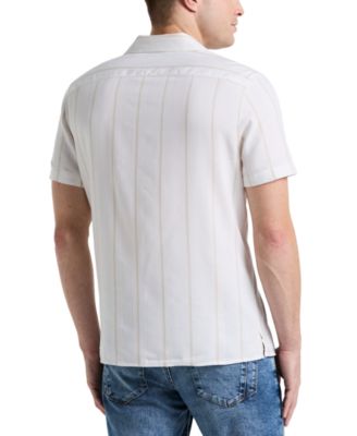 Men's Short Sleeve Striped Button-Front Camp Shirt