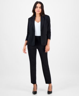 Petite Notch-Collar Ruched-Sleeve Blazer 