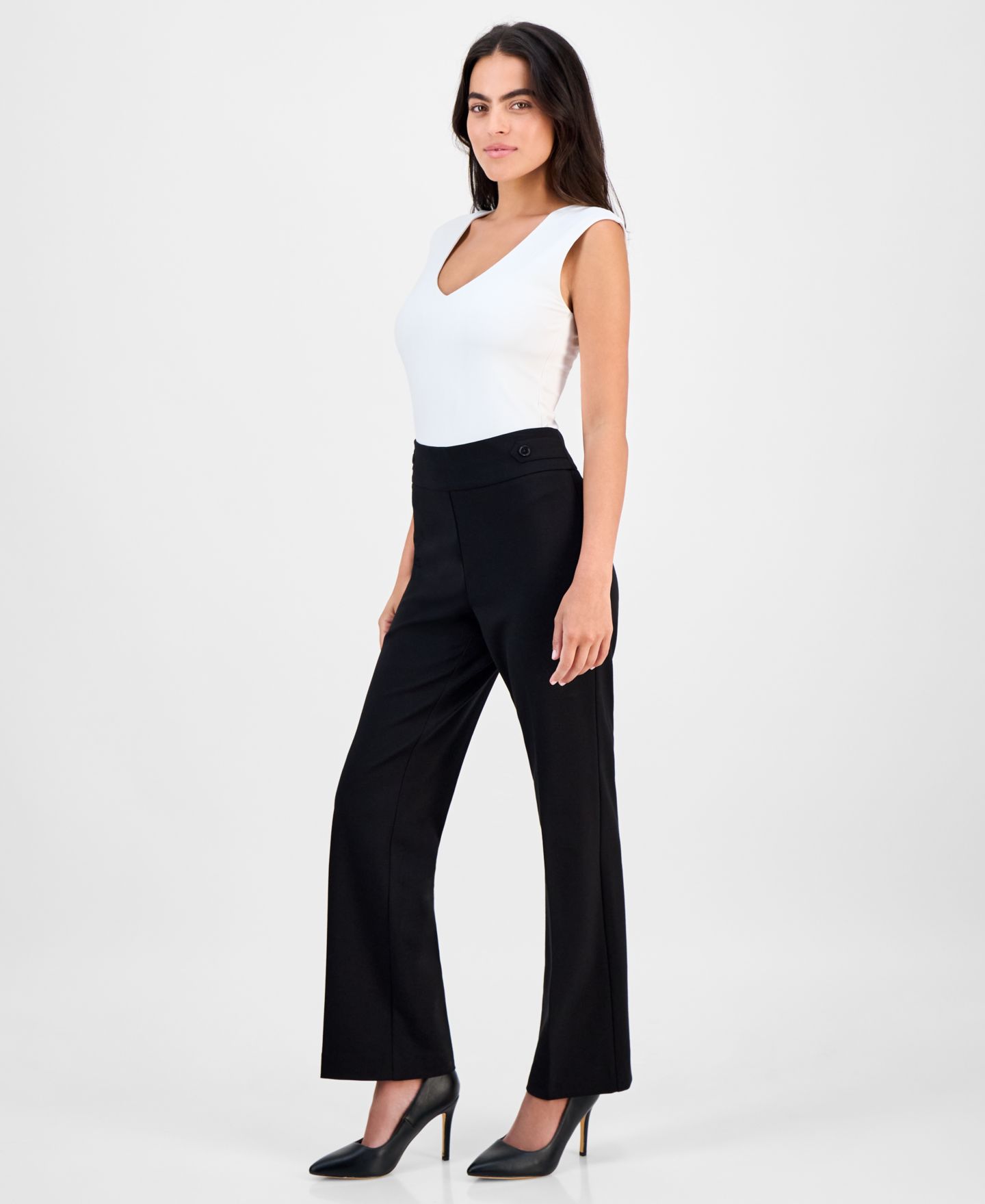 Женские брюки Anne Klein Essentials Petite Mid-Rise Side-Tab Straight-Leg, цвет: Чёрный — фото 2