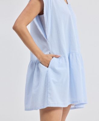 Women's Oversized V neck Short Dress with Frayed Sleeves