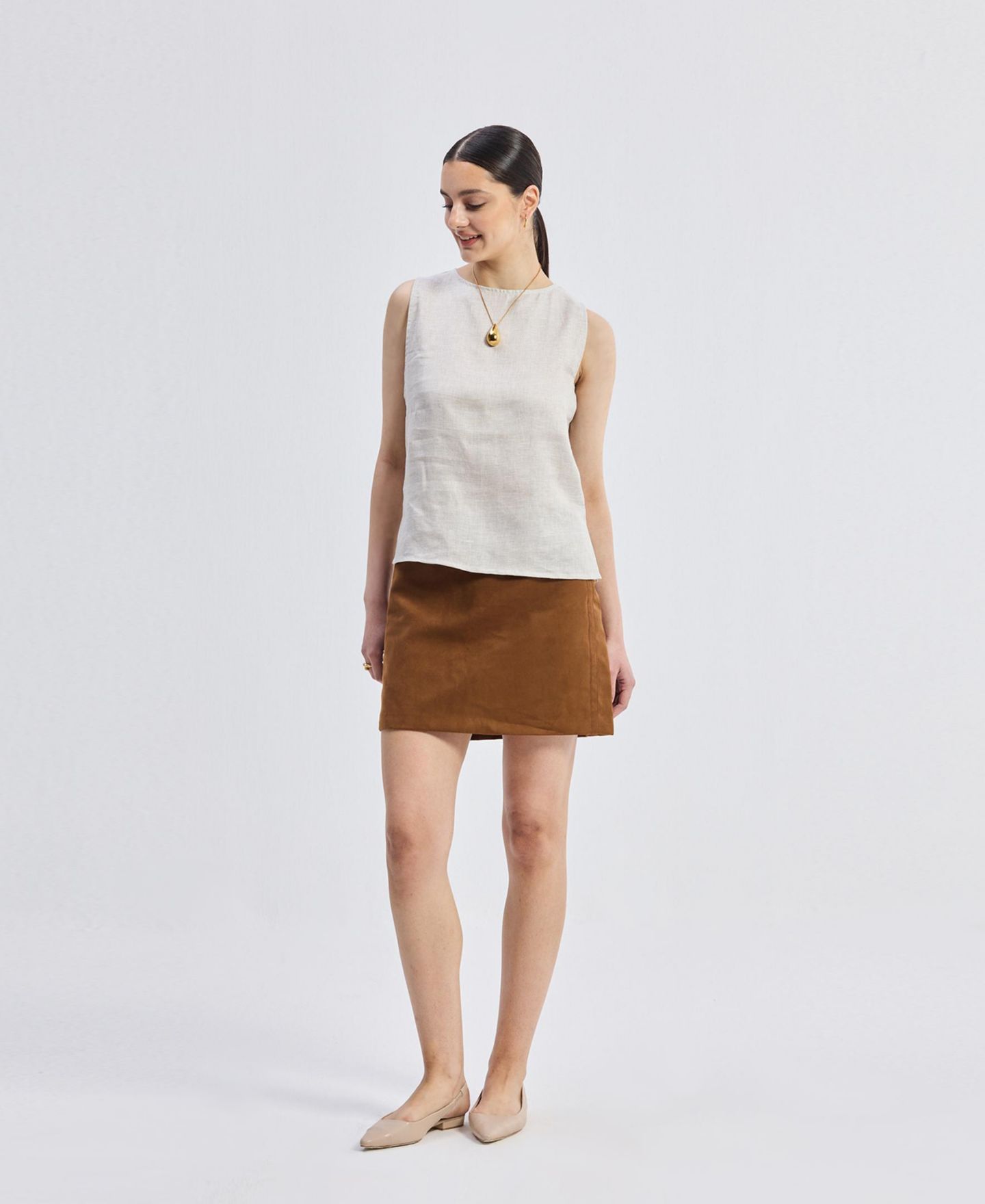 Женский топ Reistor Boat Neck in Checkered Linen, цвет: Льняной клетчатый — фото 5
