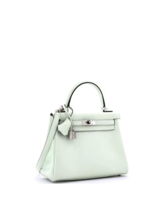 Pre-Owned Hermes Kelly 25 Handbag Green Swift with Palladium Hardware