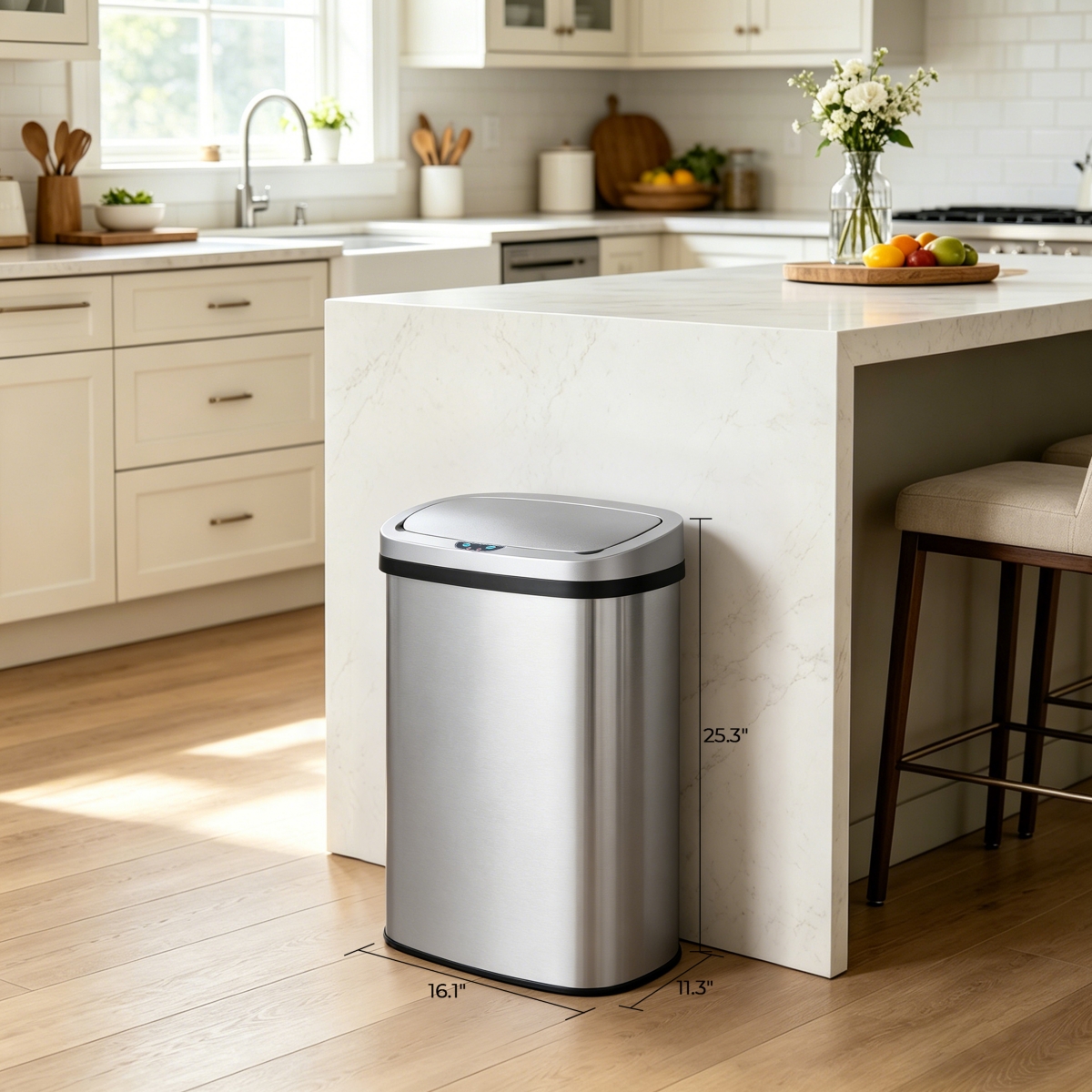 13 Gal./50 Liter Stainless Steel Oval Motion Sensor Trash Can for Kitchen