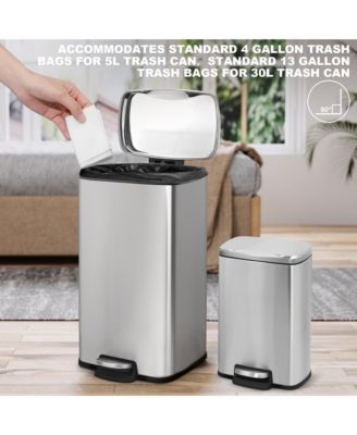 8 Gal./30 Liter and 1.3 Gal./5 Liter  Rectangular Stainless Steel Step-on Trash Can Set for Kitchen and Bathroom