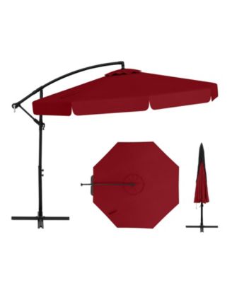10FT Offset Hanging Umbrella Patio Cantilever Umbrella w/ Easy Tilt Adjustment