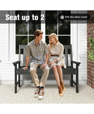 Garden Bench All-Weather HDPE 2-Person Outdoor Bench for Front Porch Backyard