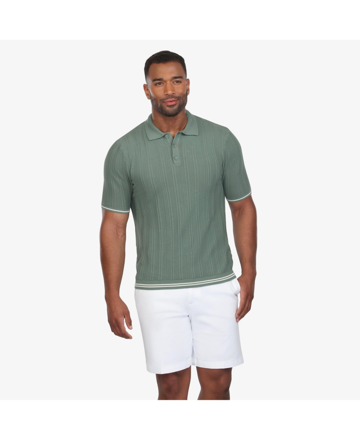 Men's Textured Knit Polo - Medium green