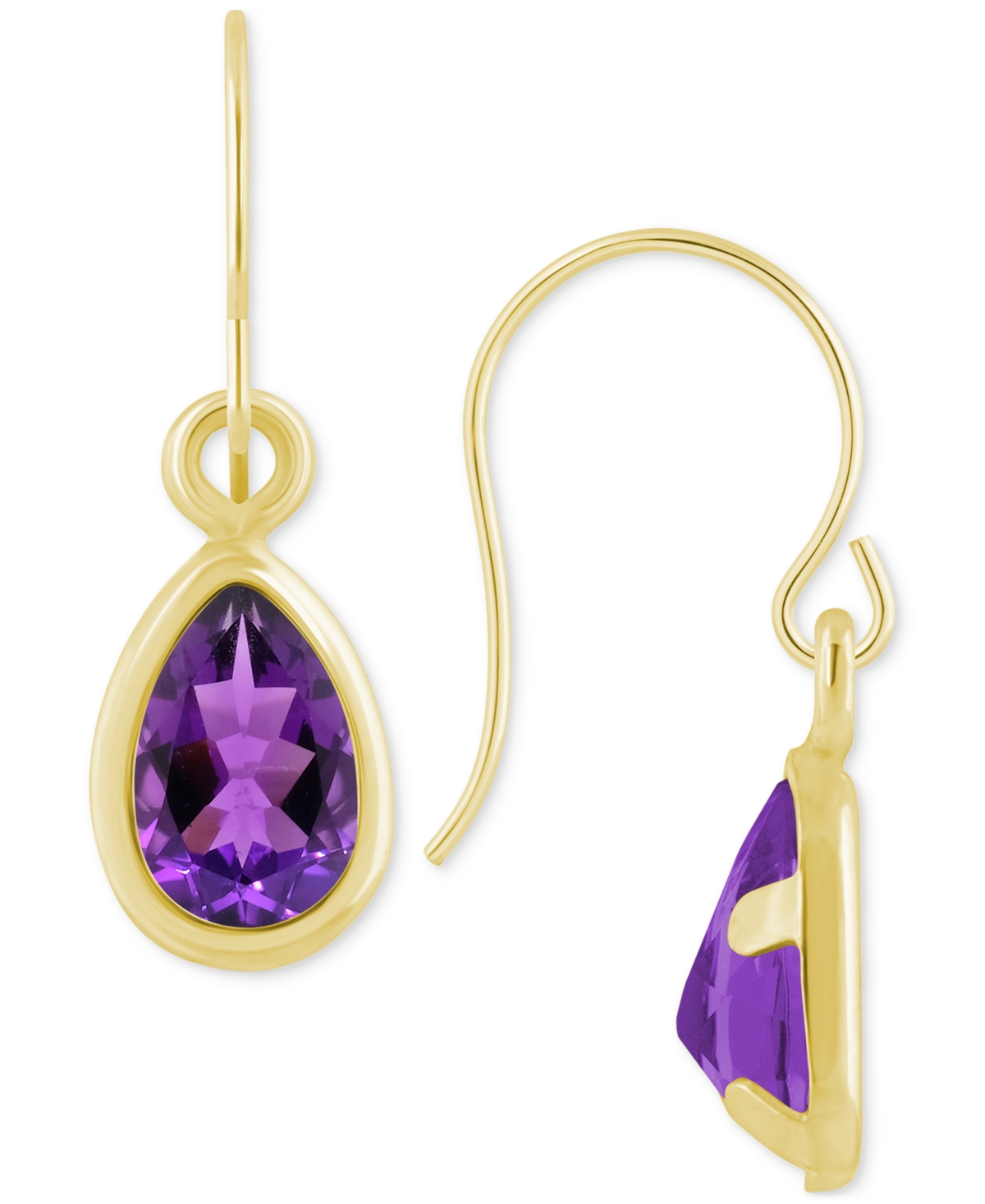 Macy's Amethyst Pear Bezel Drop Earrings (3/4 Ct. T.w) In 10k Gold (also In Additional Gemstones)