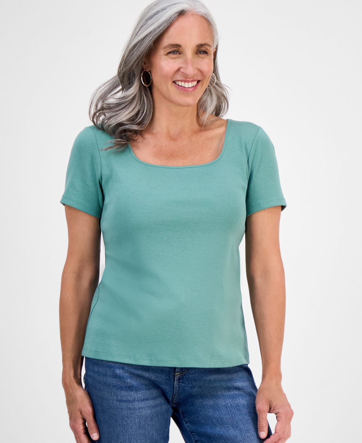 Style & Co Petite Cotton Square-neck Short-sleeve T-shirt, Exclusively At Macy's