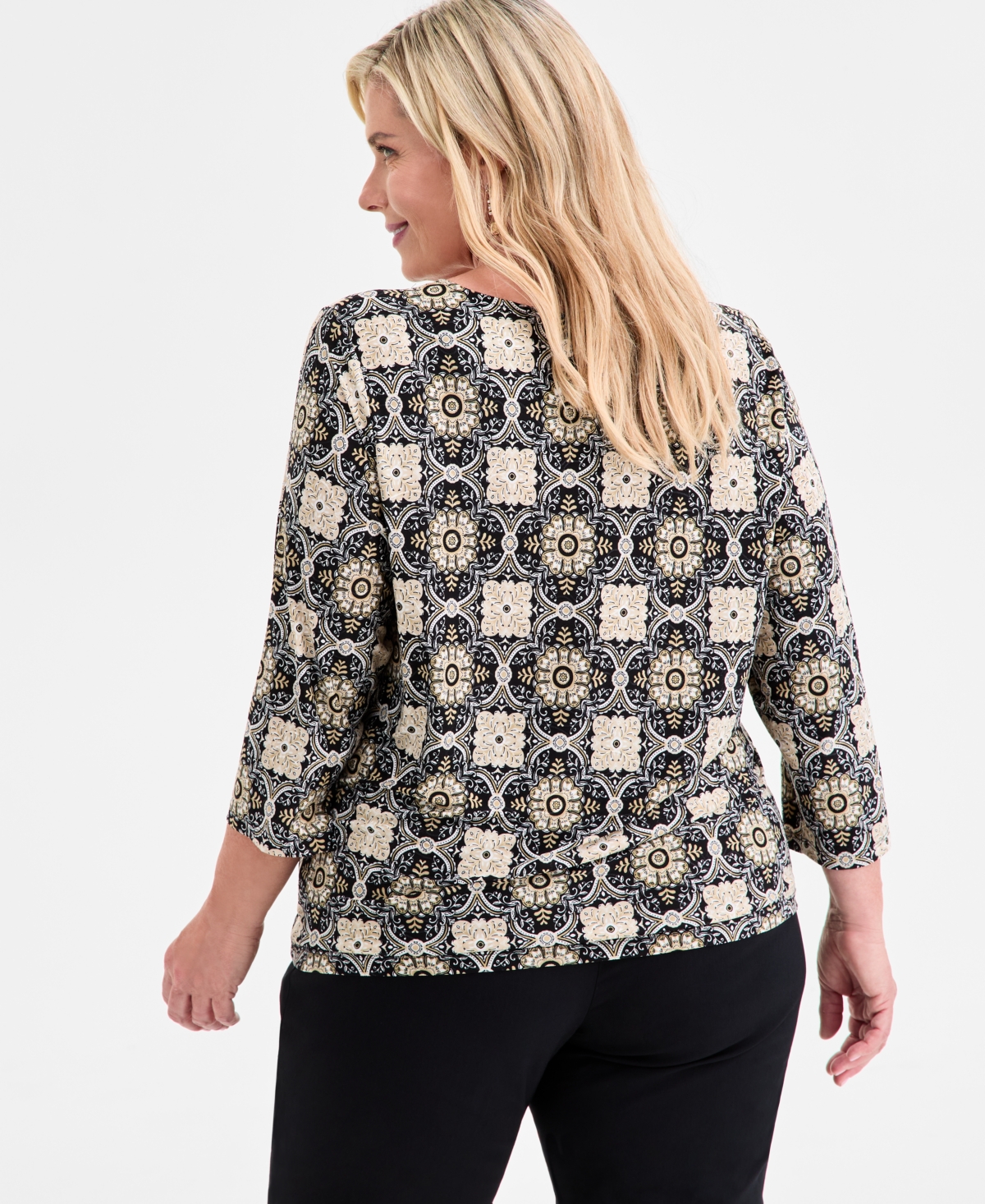 Jm Collection Plus Size Printed Jacquard Top, Macy's Exclusive In Multi
