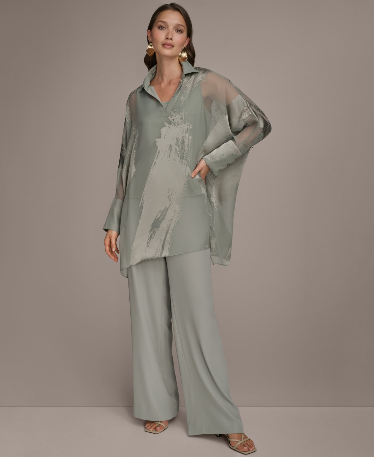 Donna Karan New York Brushstroke Burnout Tunic In Green