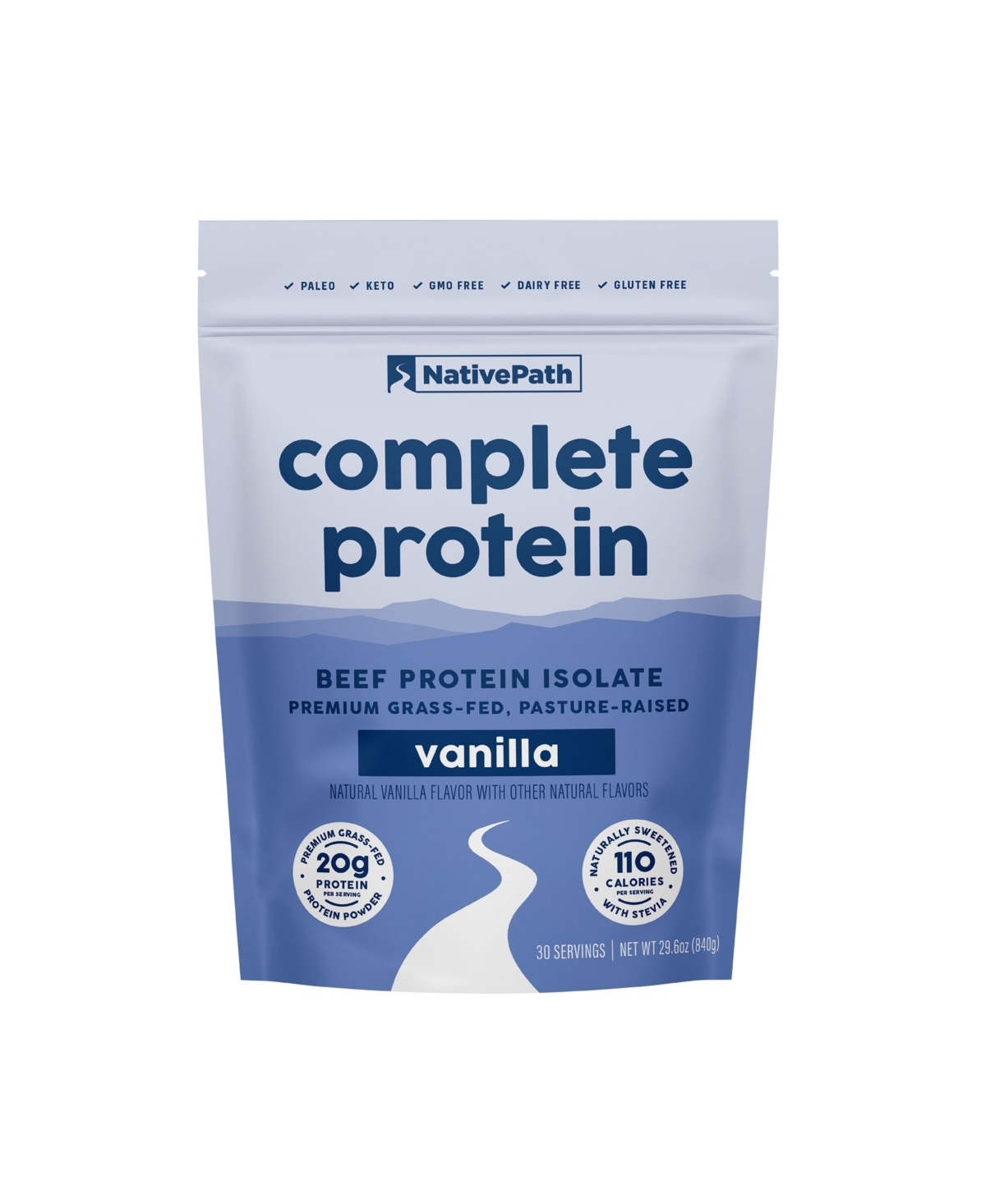 Complete Beef Protein Powder Isolate – 20g Protein, Vanilla Flavor, 30 Servings - White