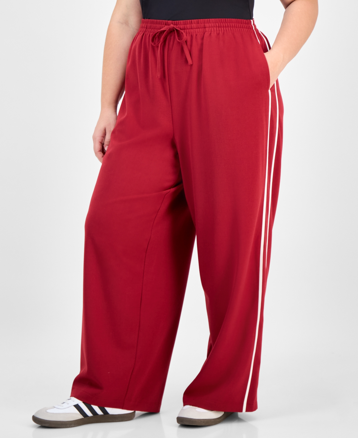 Bar Iii Trendy Plus Side-Stripe Wide Track Pants, Macy's Exclusive