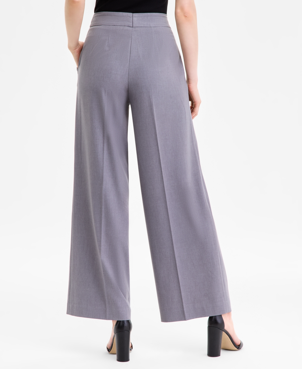 Tahari Asl Bi Stretch Tunic Vest Wide Leg Pants In Gray