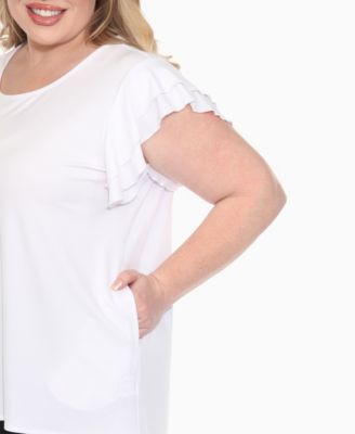 Plus Size Ruffled Sleeve Solid Top