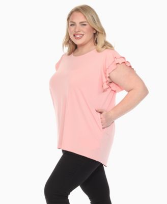 Plus Size Ruffled Sleeve Solid Top