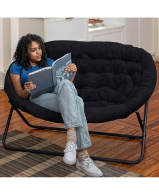 EMMA + OLIVER Double Steel Janey Folding Saucer Chair and Ottoman