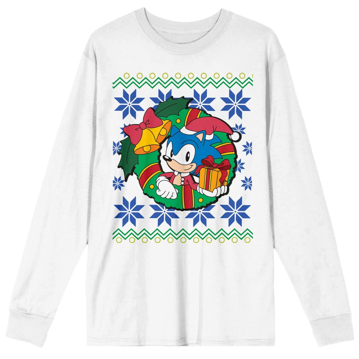Sonic the Hedgehog Men's Classic Graphic Christmas Wreath Crew Neck Long Sleeve T-Shirt