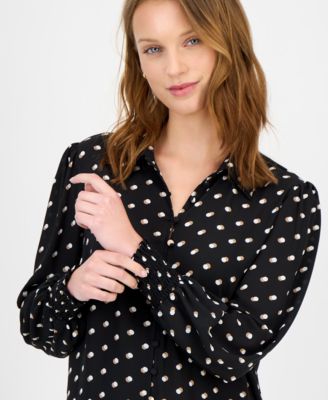 Women's Dot-Print Button-Front Blouse