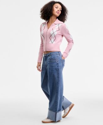 Juniors' High-Rise Cuffed Bow-Embroidery Jeans 