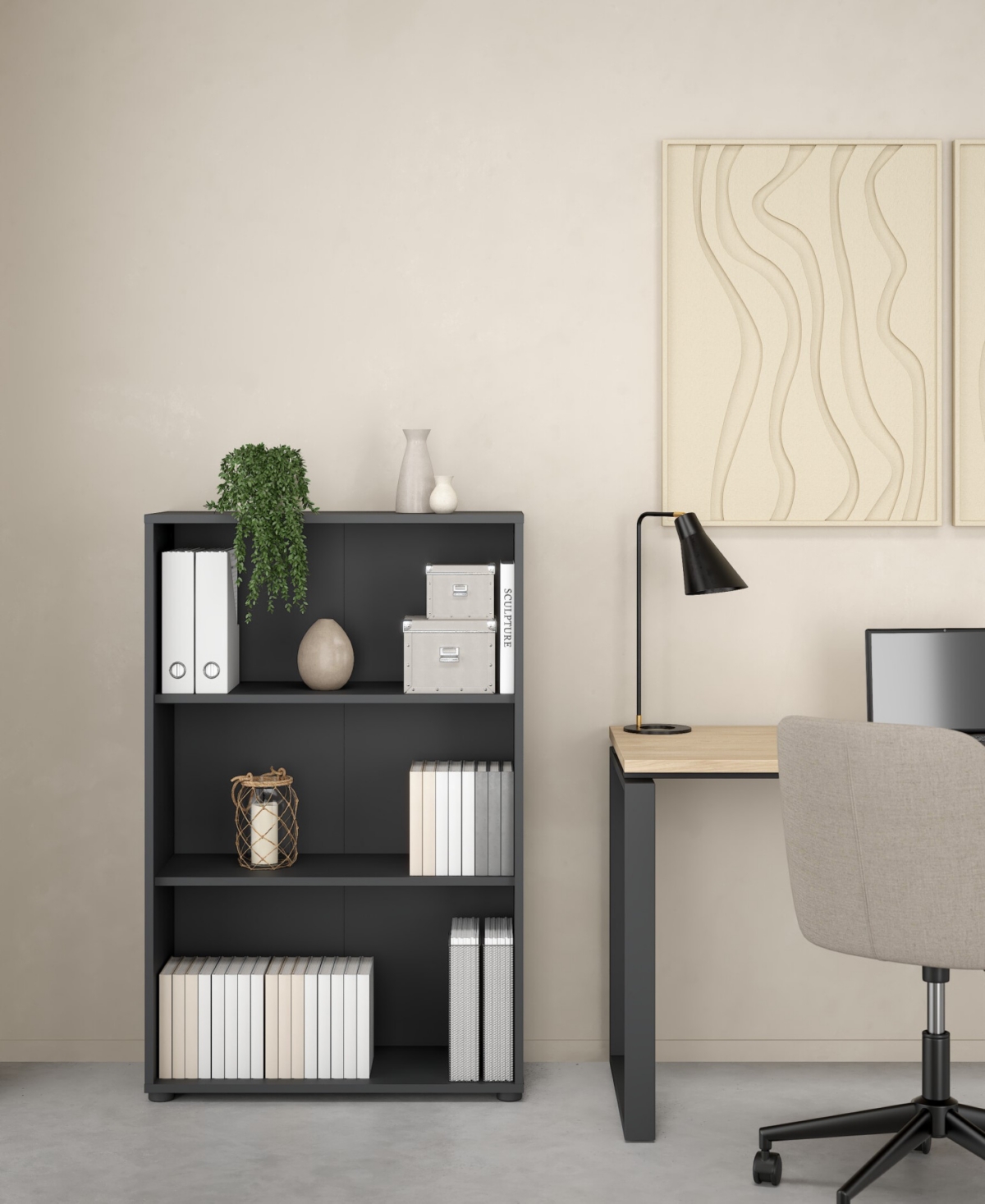 Tvilum 48.66" Wood 3 Shelf Adjustable Bookcase In Gray