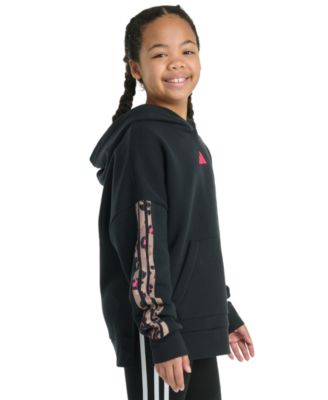Big Girls Long-Sleeve Printed 3-Stripes Slit Fleece Pullover Hoodie 	