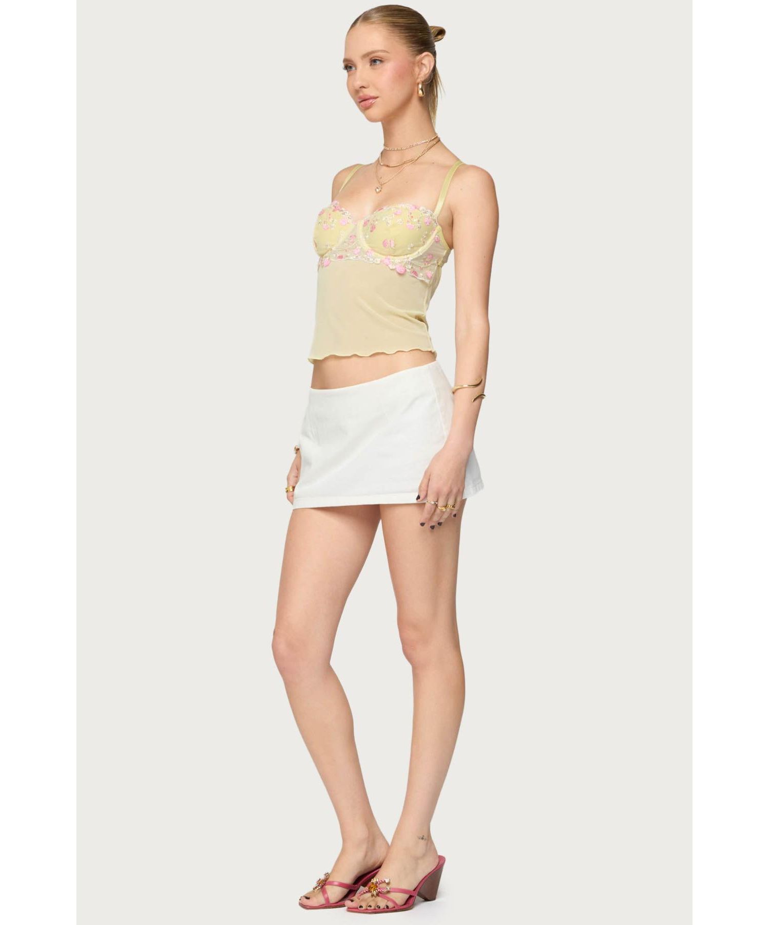 Women's Embroidered Floral Sheer Bra Top