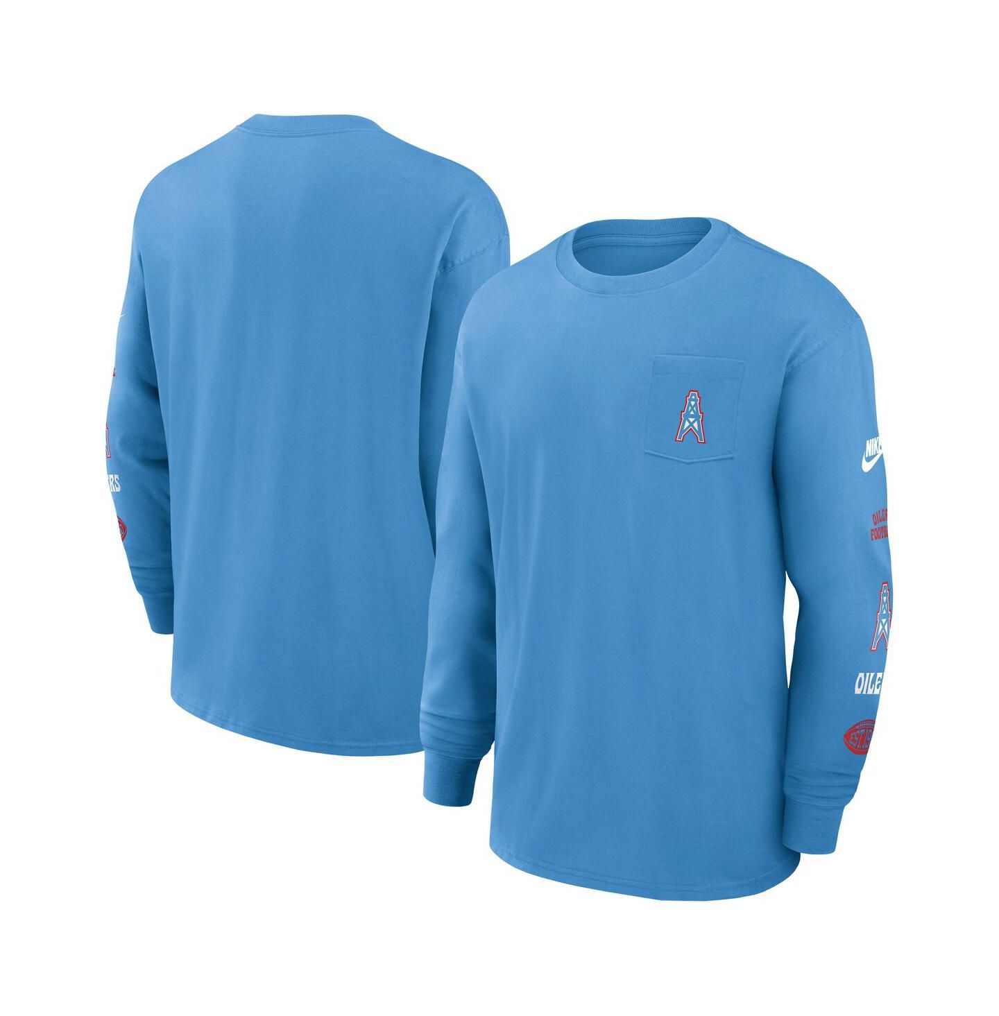 Мужская футболка Nike Light Blue Houston Oilers Rewind Heavy Max90 Pocket Long Sleeve — фото 1