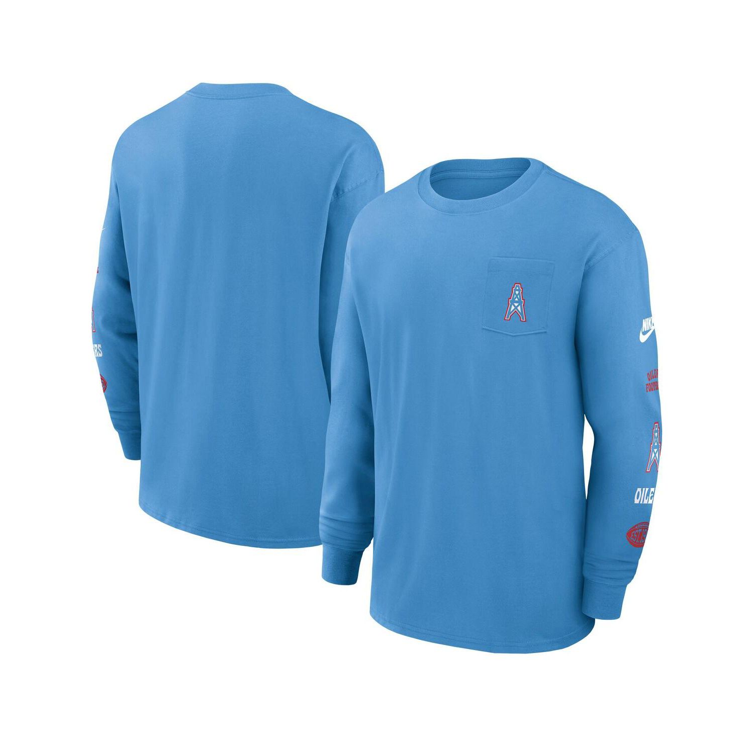 Men's Light Blue Houston Oilers Rewind Heavy Max90 Pocket Long Sleeve T-Shirt