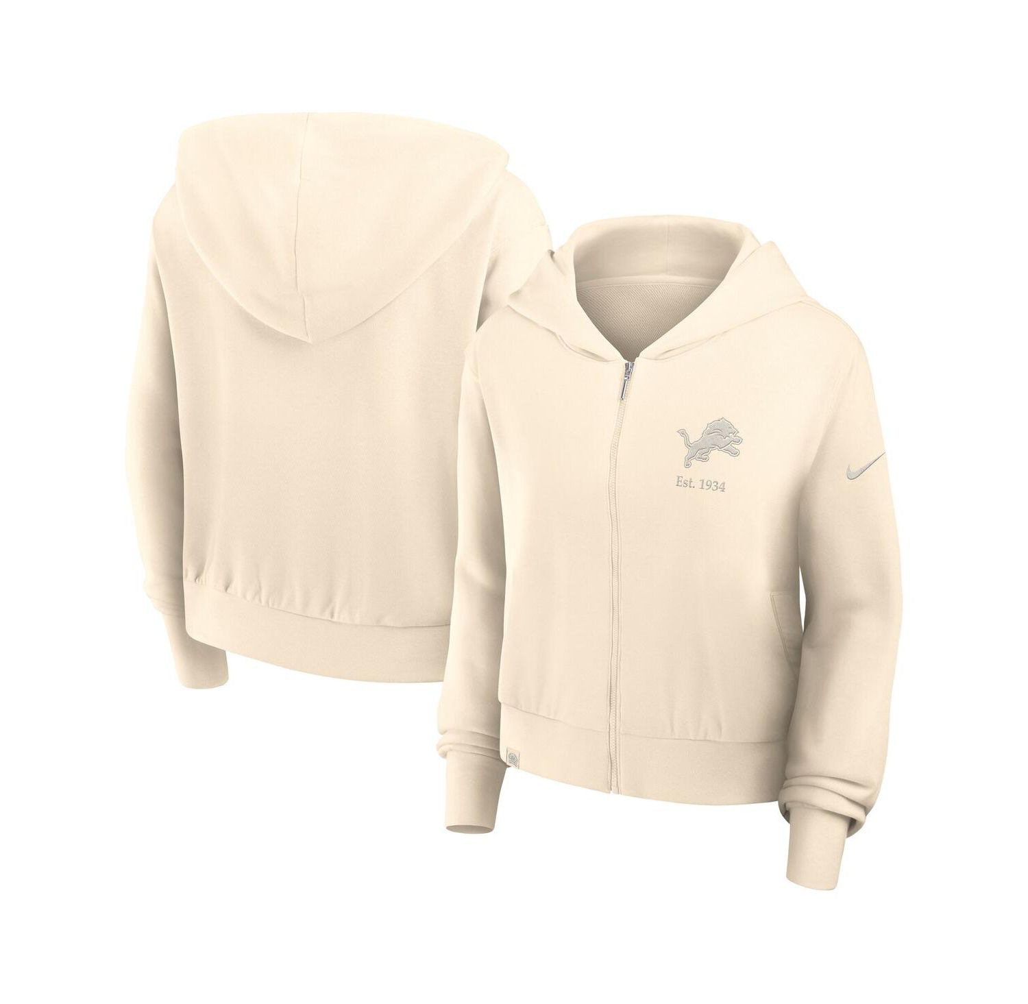 Women's Cream Detroit Lions Glory Cropped Full-Zip Hoodie