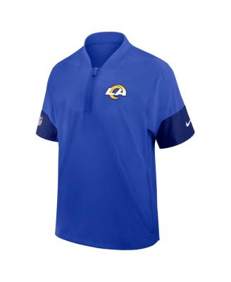 Men's Royal Los Angeles Rams Sideline Short Sleeve Quarter-Zip Performance Coach Jacket