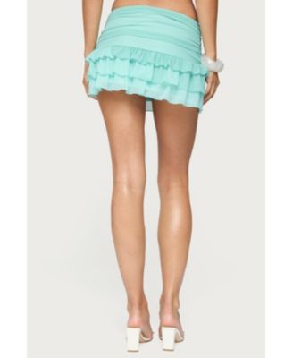 Women's Enya Ruched Ruffle Mesh Mini Skirt