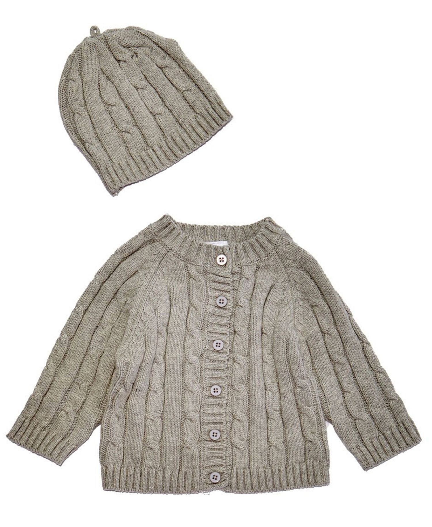 Baby Cable Knit Baby Cardigan with Beanie