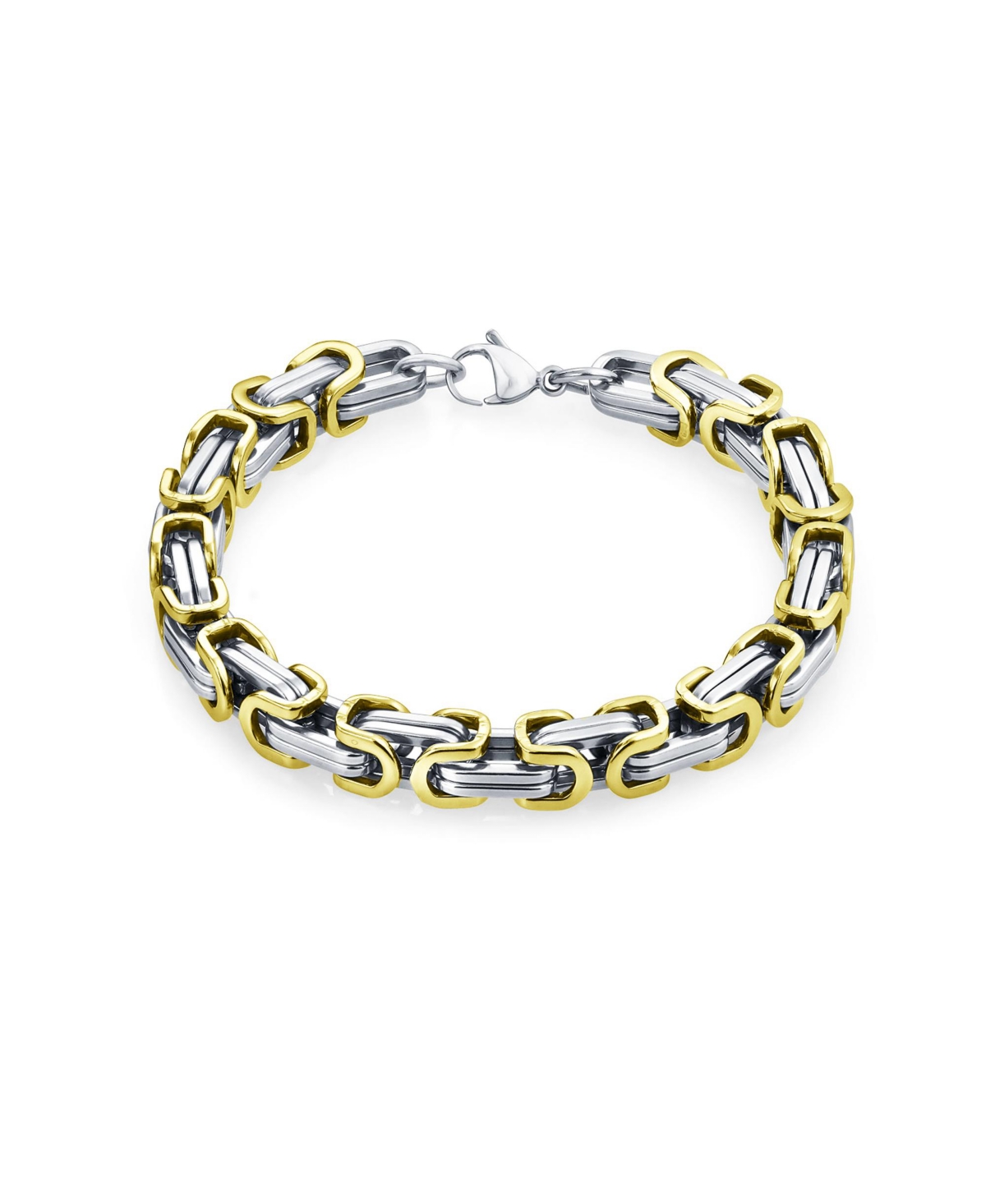 Biker Jewelry Two tone Byzantine Chain Mechanic Double Link Bracelet Black Silver Or Gold-Tone Stainless Steel Heavy Flexible - Gold-ton