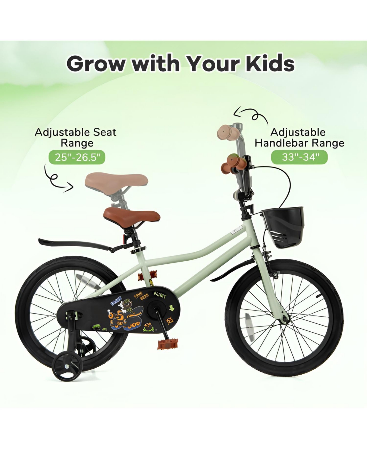 Kids Bike with Training Wheels Adjustable Seat Handlebar for Ages 4 to 7