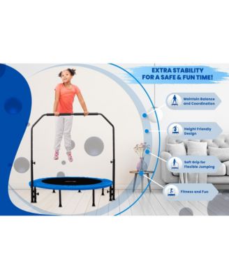 Mini Trampoline for Adults - Rebounder Exercise Fitness Indoor/Outdoor Trampoline - Small Foldable Trampoline for Kids with Adjustable Bar and Safety Padding